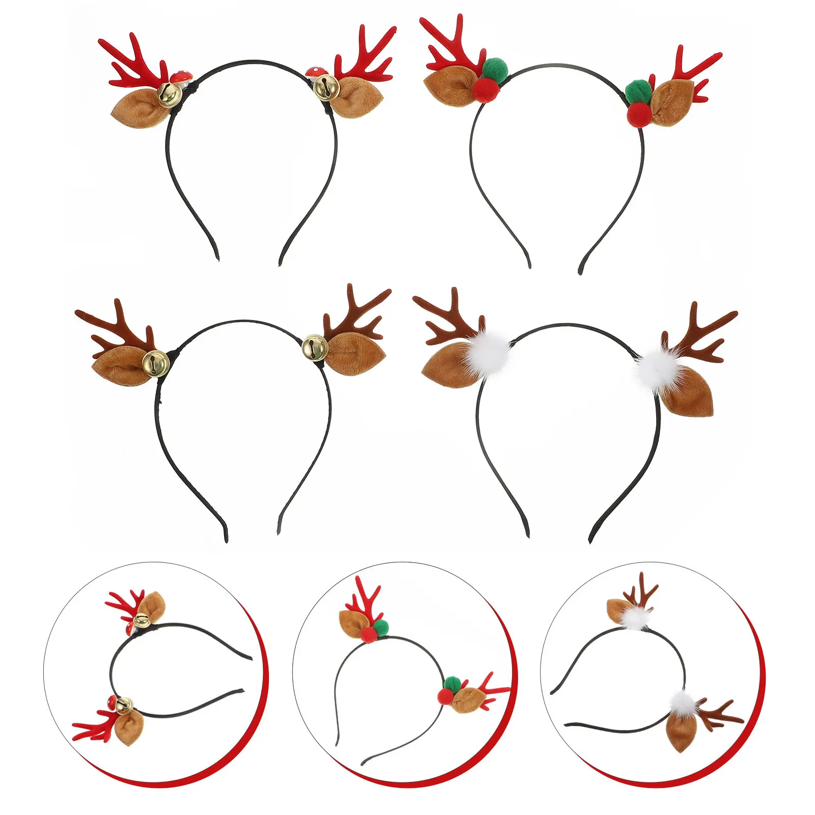 4Pcs Deer Horn Headdress Christmas Themed Hairband Hair Accessory Xmas Hair Ornament Holiday Party Role Playing Costume