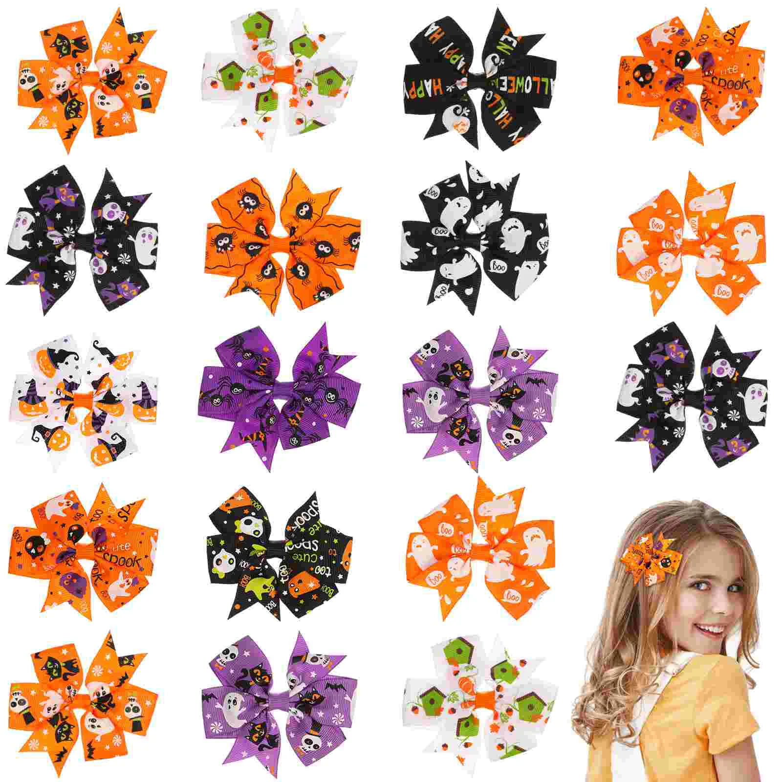 

24 Pcs Halloween Bow Knot Hair Pin Bows Boutique Accessories Child Clips for Babies Barrettes