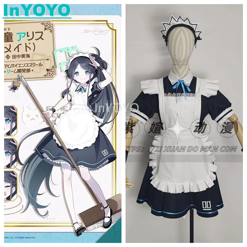 InYOYO Tendou Arisu Blue Archive Maid Dress Uniform Cosplay Costume Lovely Game Suit Halloween Party Outfit Women Customized New