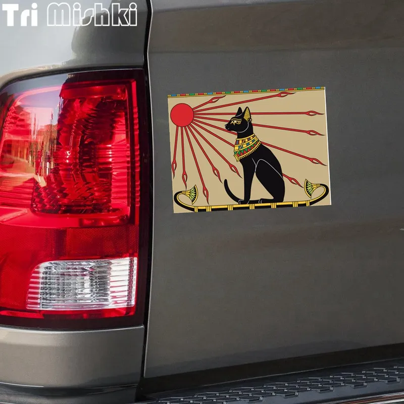 Tri Mishki W1314 Bastet Cat in Ancient Egypt Boat Car Sticker PVC Decals Sticker on Car Bumper Laptop Door  Wall Sticker