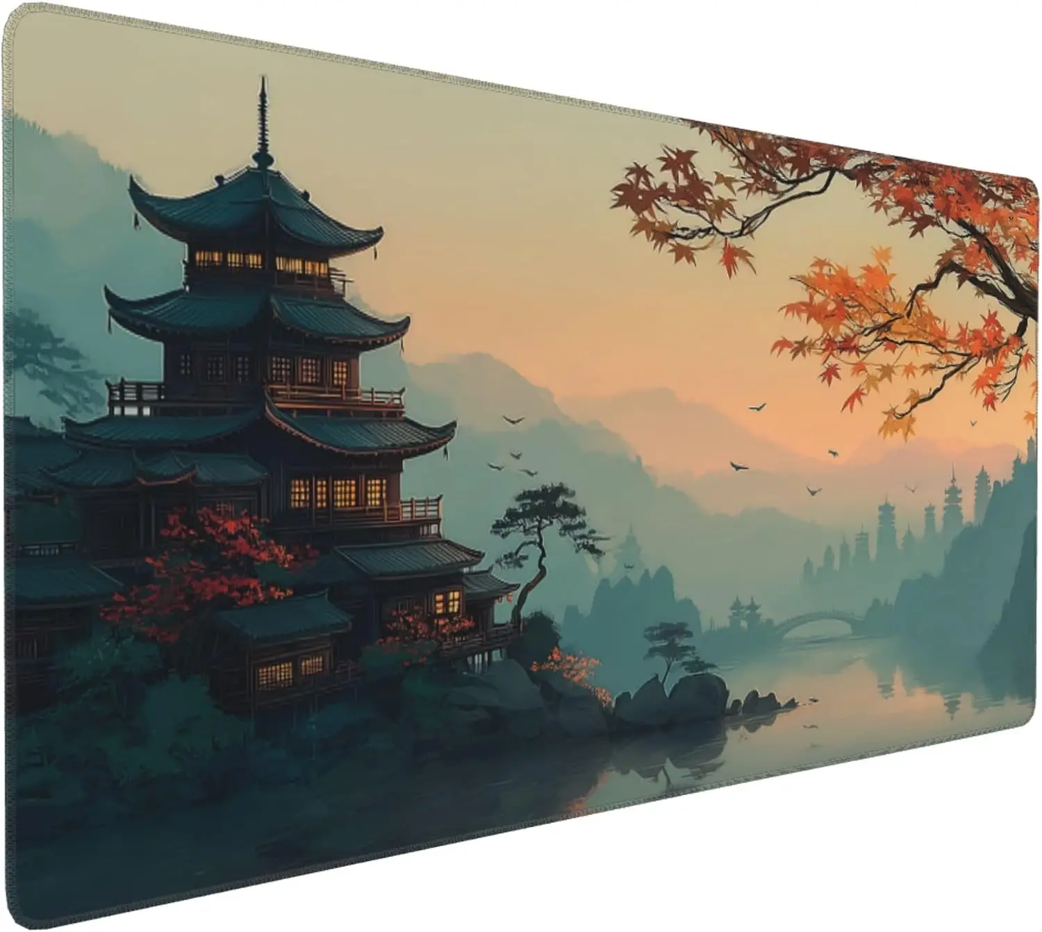 1Pcs Mouse Pads XXL Mouse Pads 900x400mm Large Japanese Ancient Building Landscape Design, Mouse Pad, XXL Extended Gaming