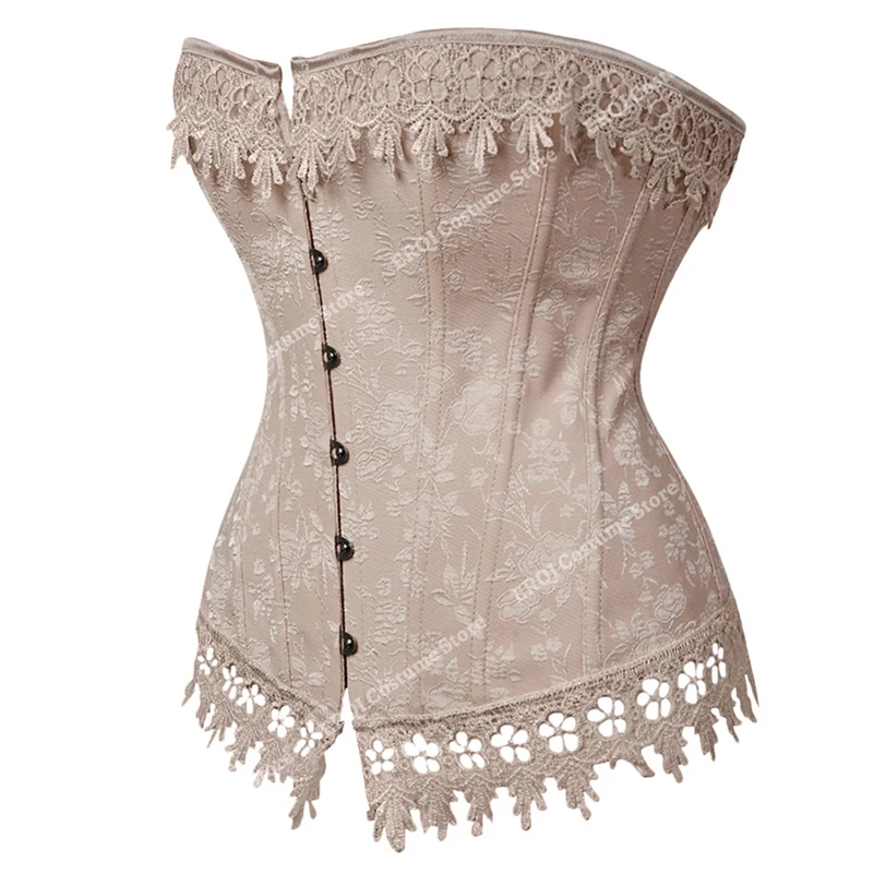 Plus Size Corset Overbust Lolita Corset top Jacquard Lace Up Sweet Princess Corset Costume for Women Pink Champagne Beige