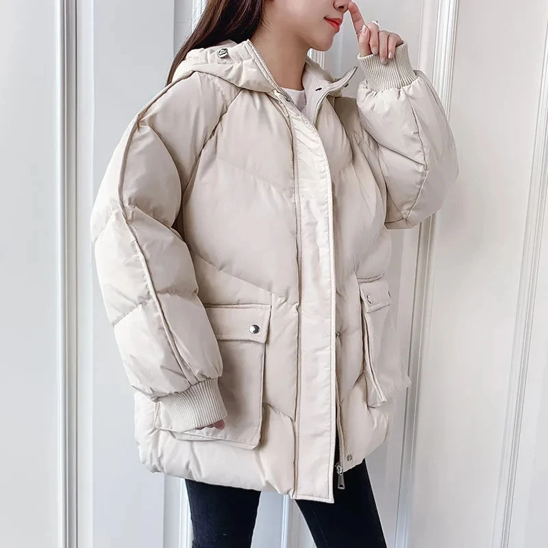 2023 neue Winter jacke Frauen warme Kapuze Parkas Daunen Baumwoll jacke weiblich lässig lose Outwear koreanische Baumwolle gepolsterten Mantel