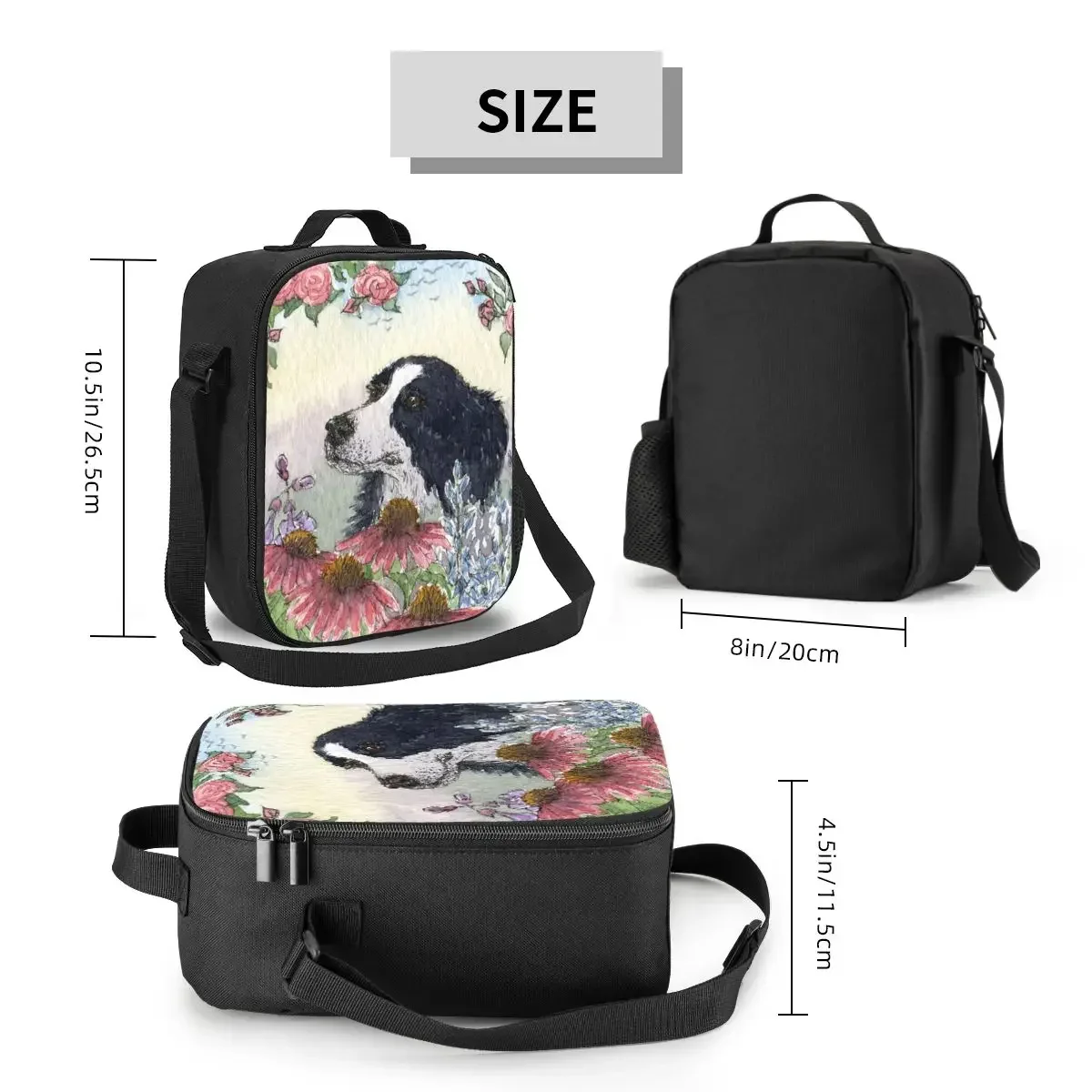 Border Collie-Sac isotherme pour pique-nique en plein air, boîte à lunch isotherme étanche pour animaux de compagnie, glacière thermique pour femme, mignon, chien, fleur