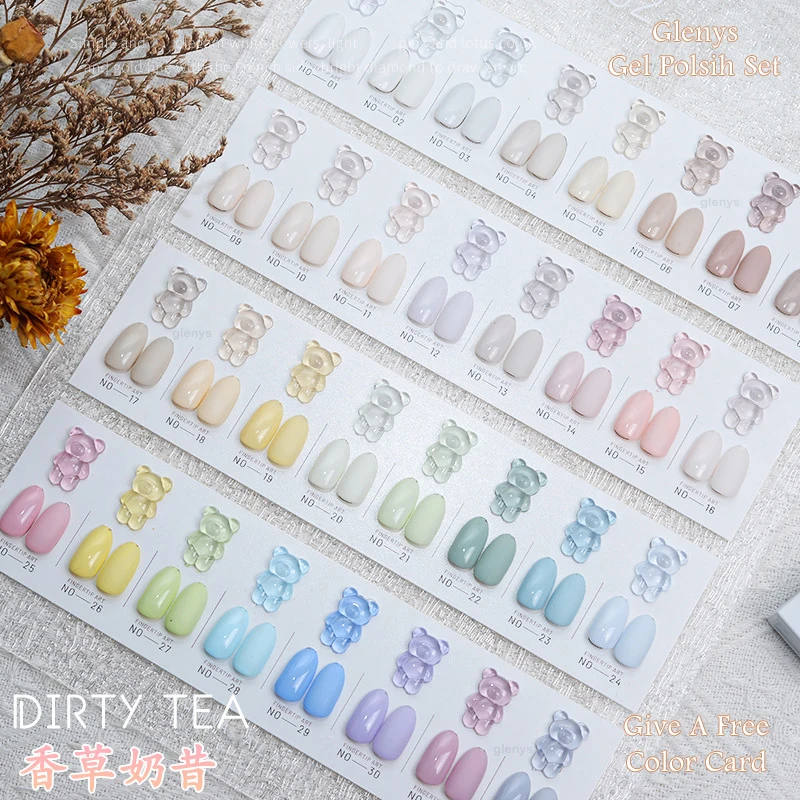 Glenys Popular gel Polishing Macaron 32 Color Set Vanilla Milk Shake Series Cream Texture gel UV LED Nail Salon Design Wholesale