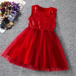 Abito in rete con paillettes rosse per ragazze 2-6 anni Abiti senza maniche per bambini Festa di compleanno di Natale Abito da principessa Nuovo tutu Abiti per bambini carini