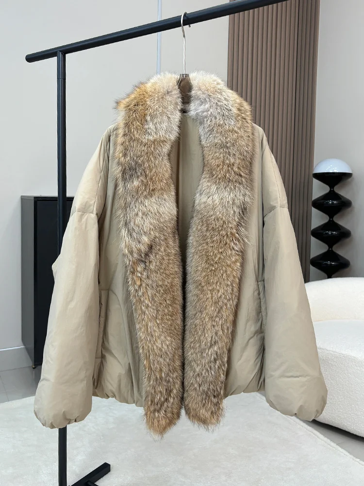 الشتاء الدافئة أوزة أسفل السترات الطبيعية ريال فوكس الفراء طوق المرأة البخاخ السترات سميكة فضفاضة معاطف الإناث أبلى #3