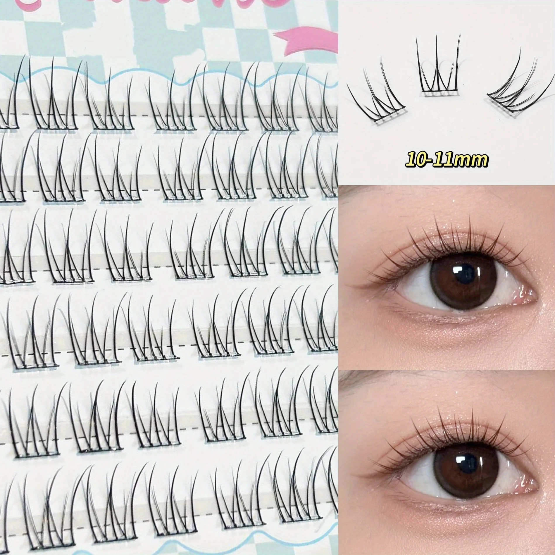 Mixiaohe Glueless Eyelashes 48 Clusters 10-13mm C Curl Natural Fluffy Segmented Lashes for Beginners