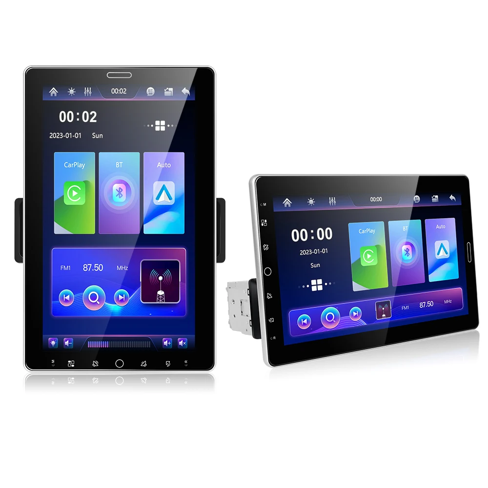 Podofo 10.1" Carplay Android Auto MP5 Radio Samochodowe z Obrotowym Ekranem, Mirror Link, Odtwarzacz Multimedialny MP5, BT, FM, RDS, Stereo, AUX, TF, USB, EQ — 2