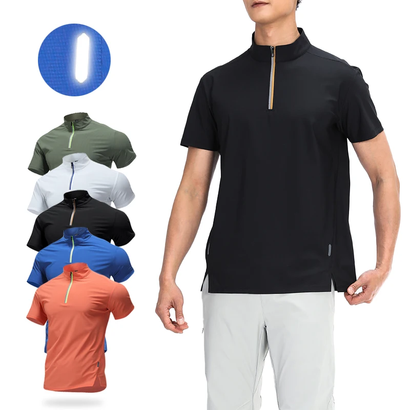 

(S-5XL)Ultra-light Mens Quick-Dry Half-Zip Exercise Training T-Shirt Breathable Gym Workout Fitness Tops with Contrast Color