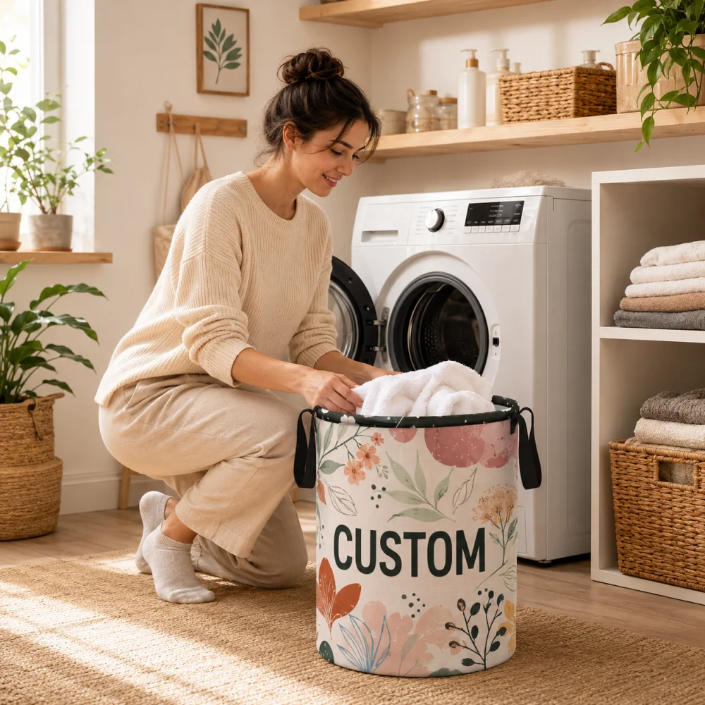 Custom Foldable Dirty Clothes Laundry Basket Hamper with Handle Personalized for Bedroom Bathroom Dorm Home Decor