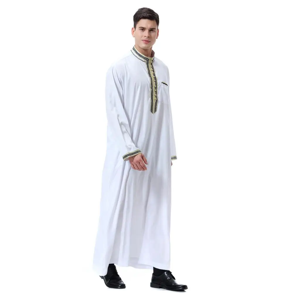 Batas de moda para hombre, ropa musulmana, bordado de manga larga, árabe, Dubái, indio, Oriente Medio, hombre islámico, Jubba Thobe, talla grande 3XL