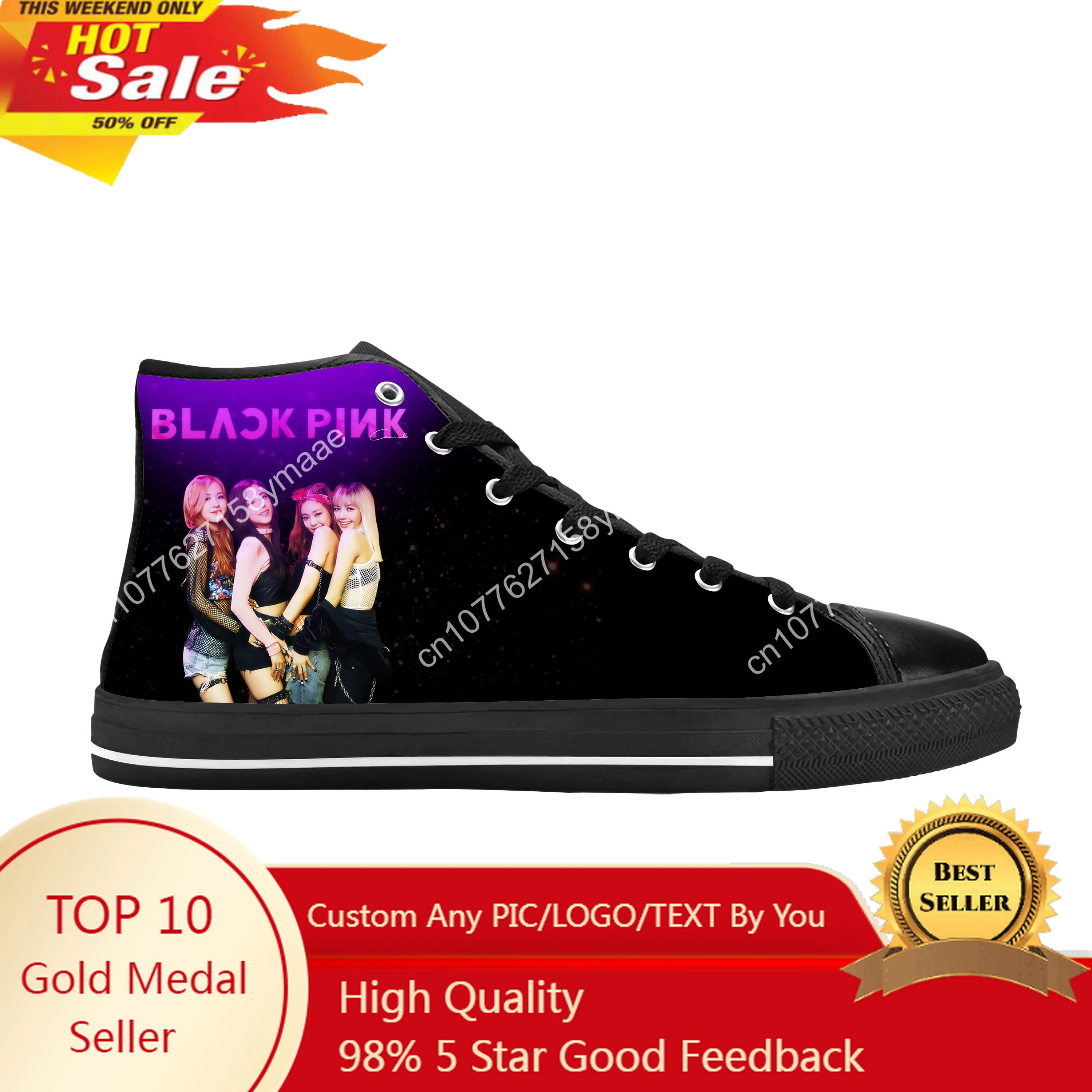 Hot Pink Pop Singer Band Rock Music Fashion Black Casual Cloth Shoes High Top Comfortable Breathable 3D Print Men Women Sneakers