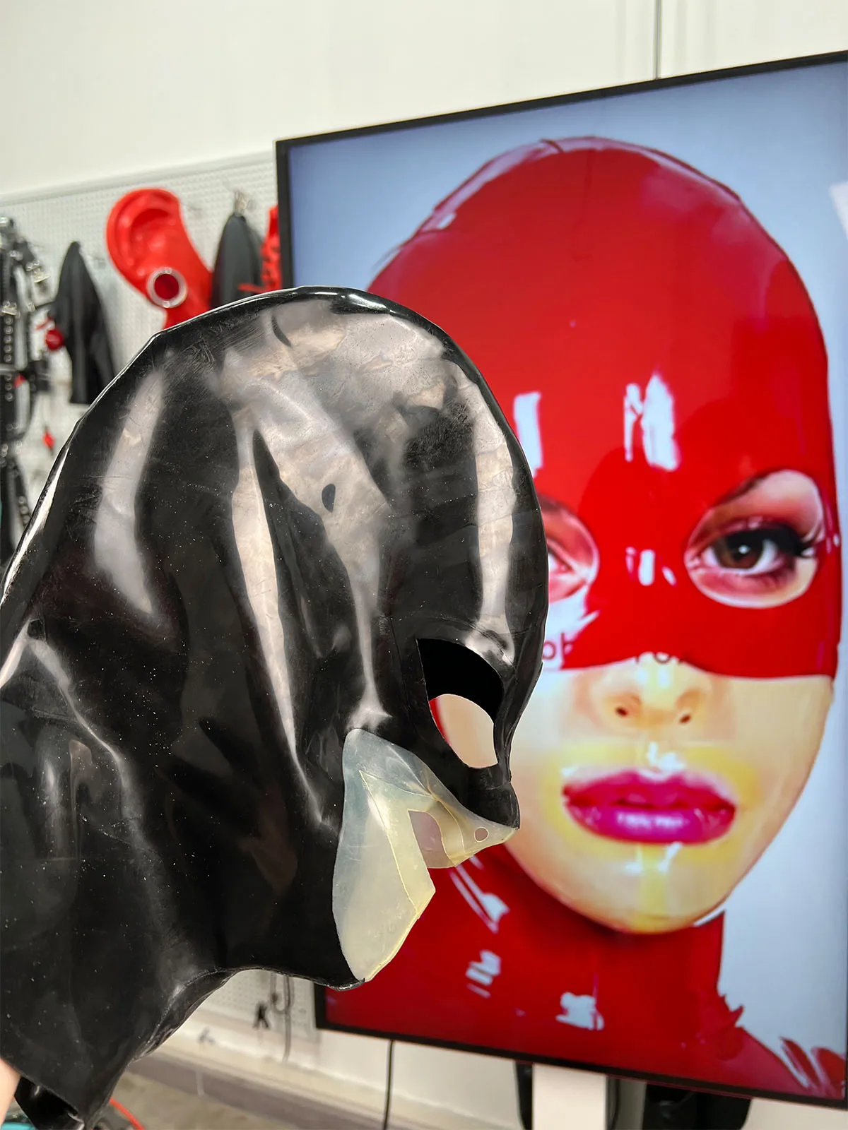 

High Gloss Full Face Mask with Eye Nose Mouth Openings Stage Costume Custom