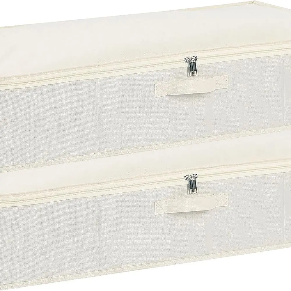 

Бежевые ящики для хранения под кроватью из 2 штук с прочной конструкцией и ручками для организации одежды, постельного белья и многого другого