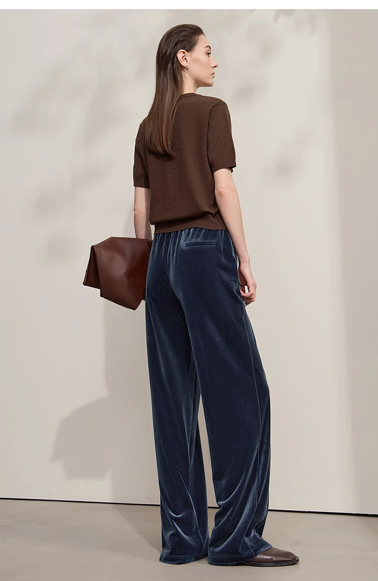 AMII Women's Pants Wide-leg Solid Knitted Pants Casual Woman Trousers 2025 Autumn New Retro Versatile Ladies Clothing 12523110