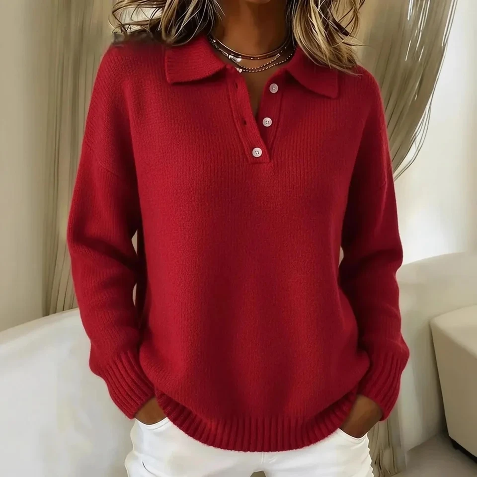 

Lapel Knitted Sweater Autumn Winter Versatile Lazy Solid Color Temperament Round Neck Sweater Roupas De Inverno Feminina Mulher