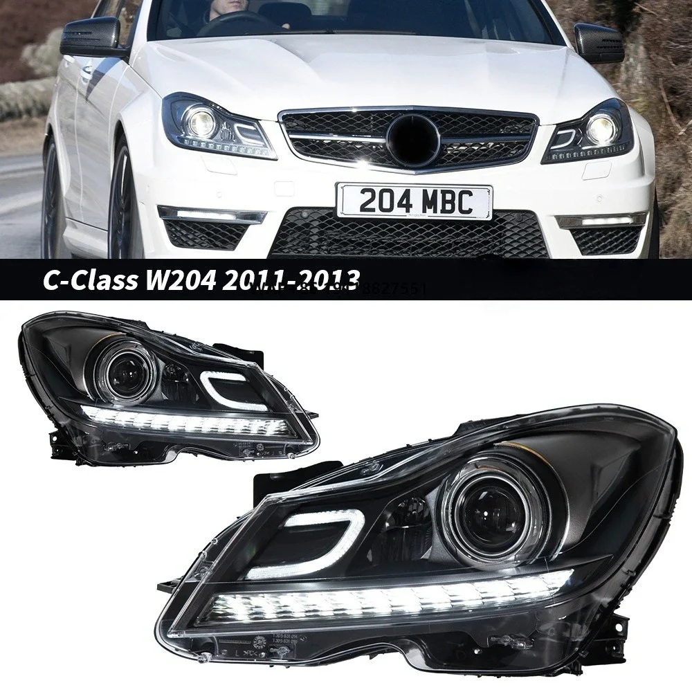 New LED Headlight Retrofit C-Class W204 2011-2014 12V Assembly Low Raised Lens 6000K Color Flowing Turn Signal