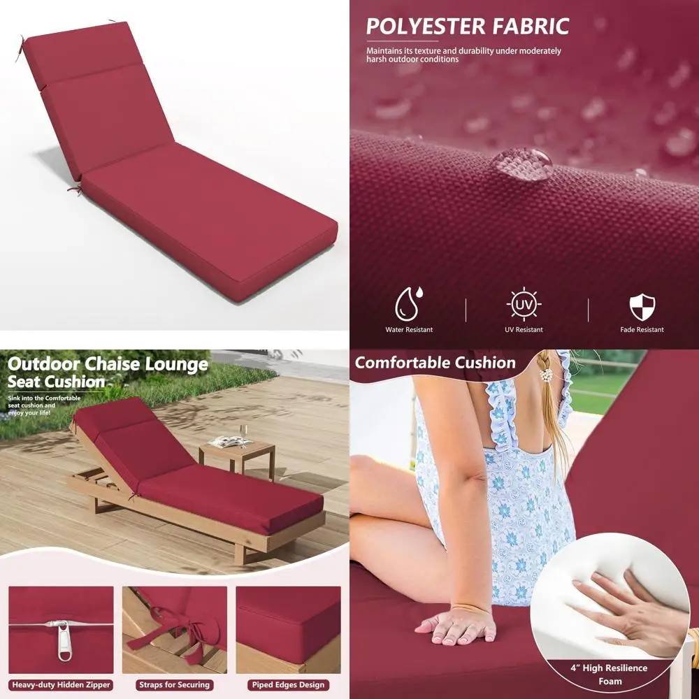 

Water-Resistant and Fade-Resistant Outdoor Chaise Lounge Cushion, 80 L x 26 W x 4 D, High-Density Foam for Comfortable Relaxatio