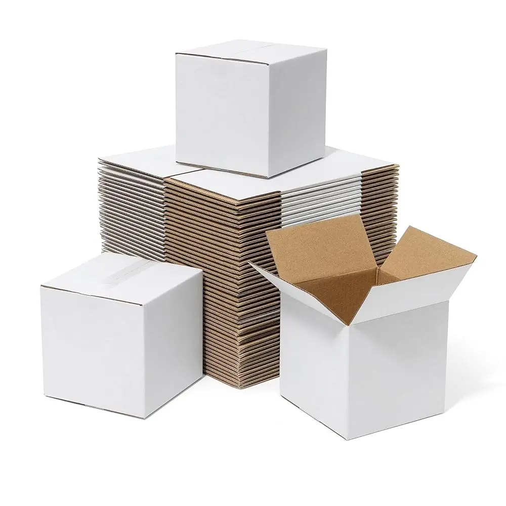 

Коробки для отправки 4x4x4 дюйма, 50 штук в упаковке - Маленькие квадратные почтовые коробки из гофрированного картона для малого бизнеса - Белые почтовые коробки
