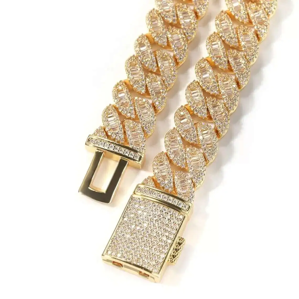 

Hip Hop Jewelry 925 Sterling Silver 16mm Baguette Moissanite Iced Out Miami Cuban Link Necklace