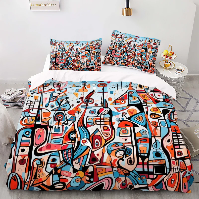 Graffiti Digital Printed Duvet Set - Polyester - Bedroom Decor -1 Bed cover +2 pillowcase (no pillow core)