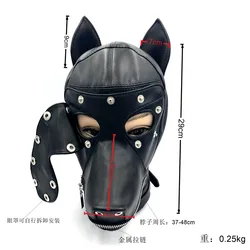 Puppy Cosplay Fetish Costumes of Adjustable Leather Full Head Hood with Eye Mask for Dog Roleplay Exotic Accessories