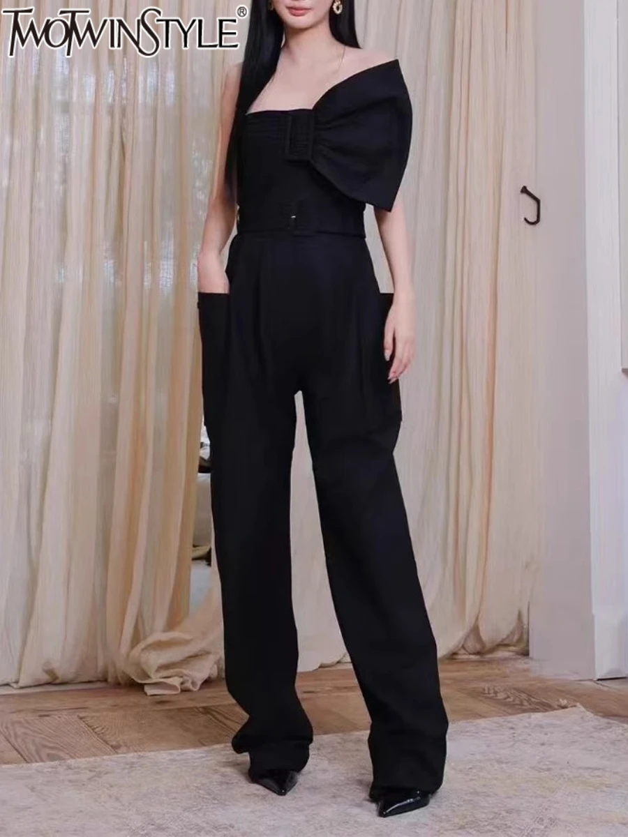 

TWOTWINSTYLE однотонные утягивающие темпераментные комбинезоны для женщин без бретелек без рукавов в стиле пэчворк с бантом модный комбинезон женская одежда