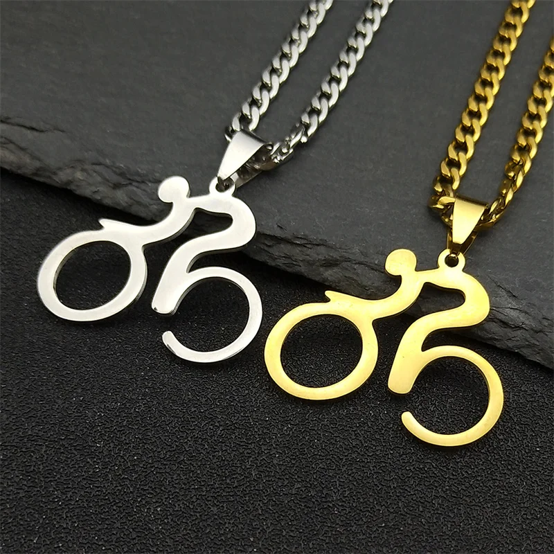 Trendy Bike Cycling Pendant Necklace for Women Men Stainless Steel Gold Color Bicycle Sports Necklaces Jewelry collar N680S06