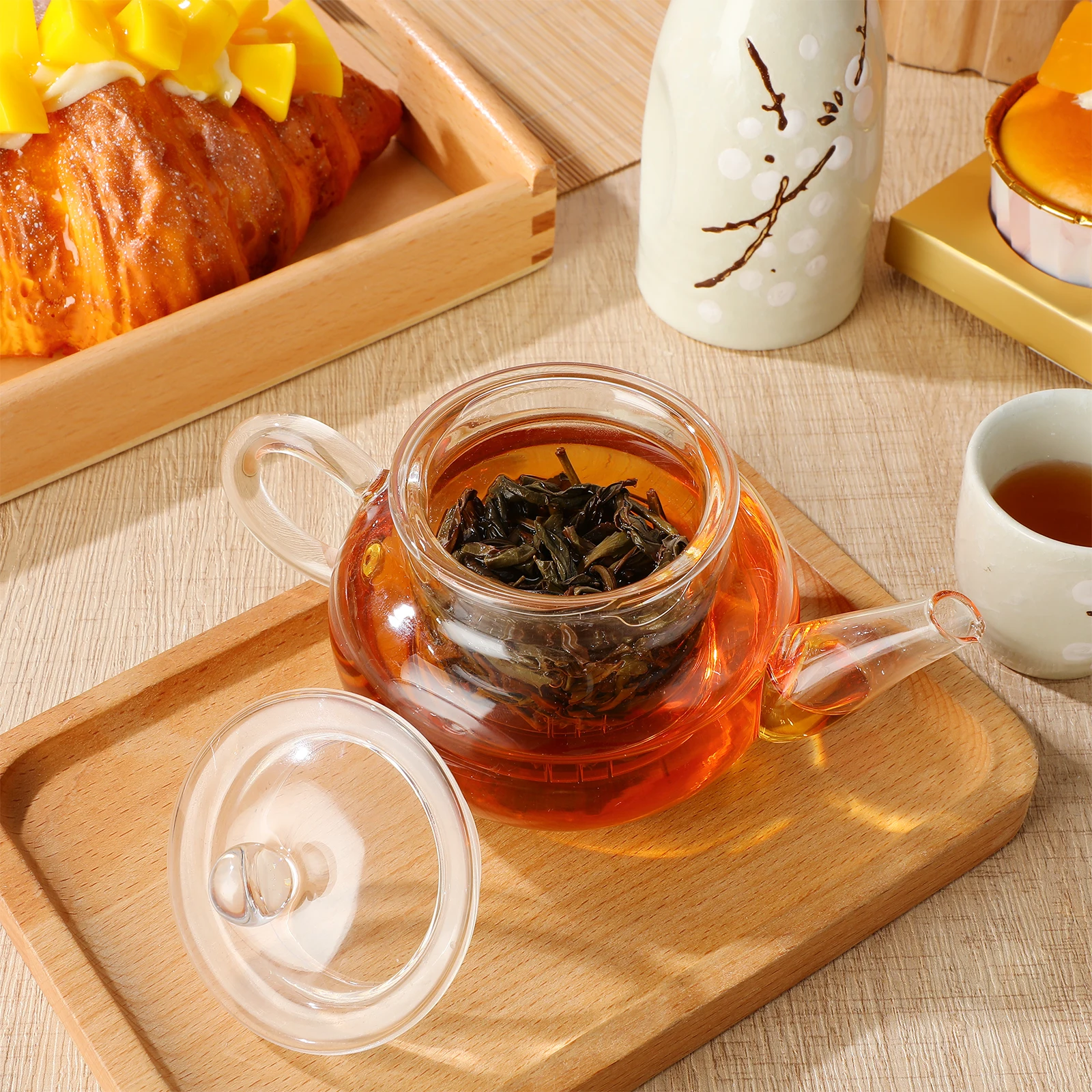 

Glass Teapot with Infuser Sturdy Transparent Heat-Resistant Scented Tea Pot for Home Office Kettle Decoration