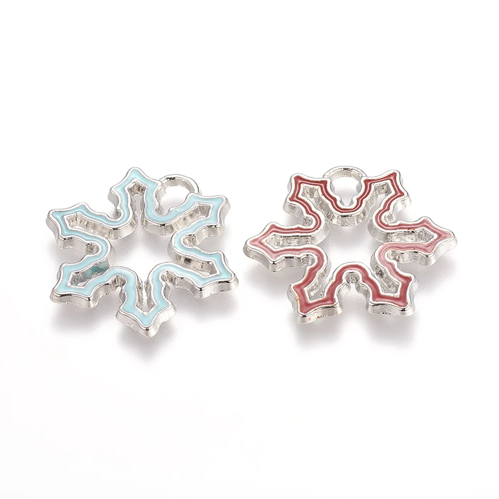 100 pcs Alloy Enamel Pendants Christmas Snowflake Platinum Metal Color Mixed Color for Making DIY Jewelry  Necklace Earring