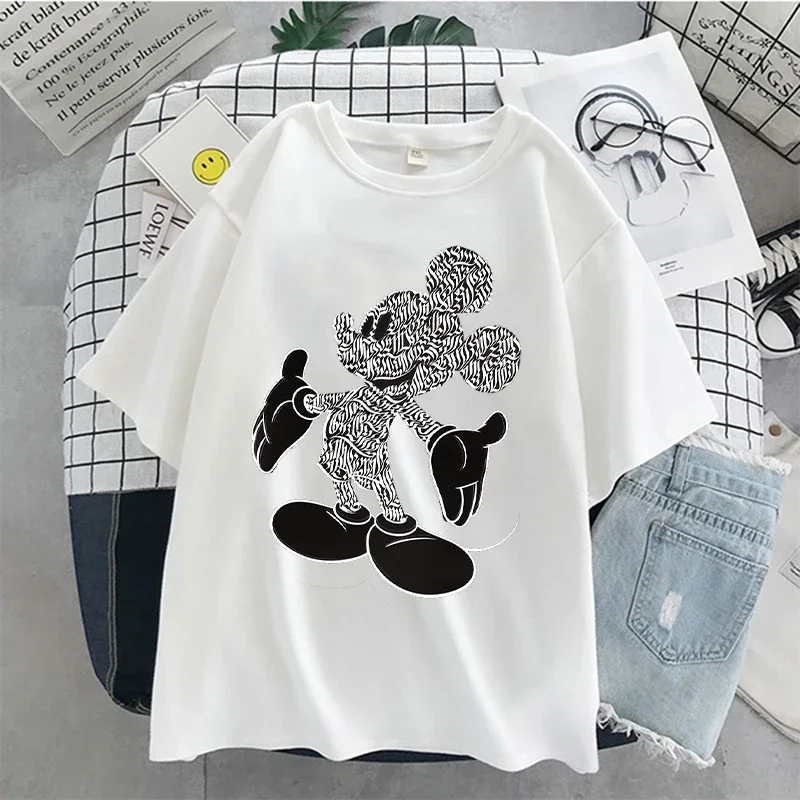 Camiseta de Mickey Mouse feminina, roupa Kawaii fofa, camiseta gráfica Anime, blusa da moda, verão, Y2k