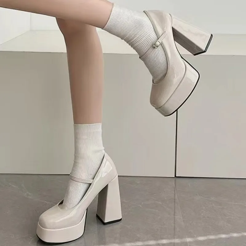 Women's Thick Heel Single Shoes Autumn Square Head Shallow Mouth Thick Sole with Non-slip Wear-resistant High Heels view 3