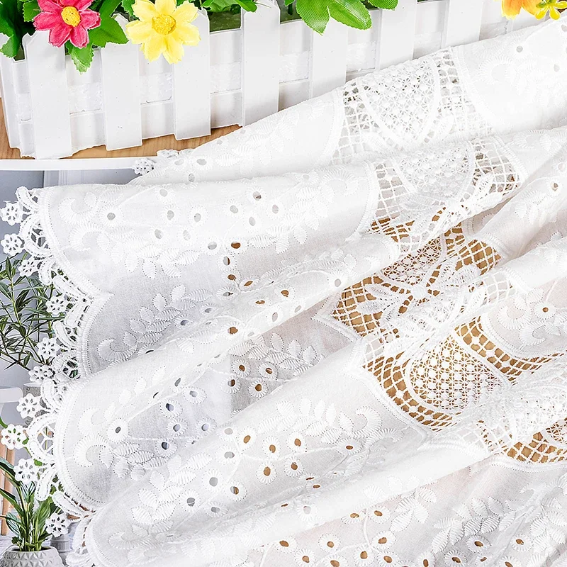 White Hollow Embroidery Lace Fabric, 100% Cotton, Wedding Dress, Fashion Clothing, Skirt Fabric