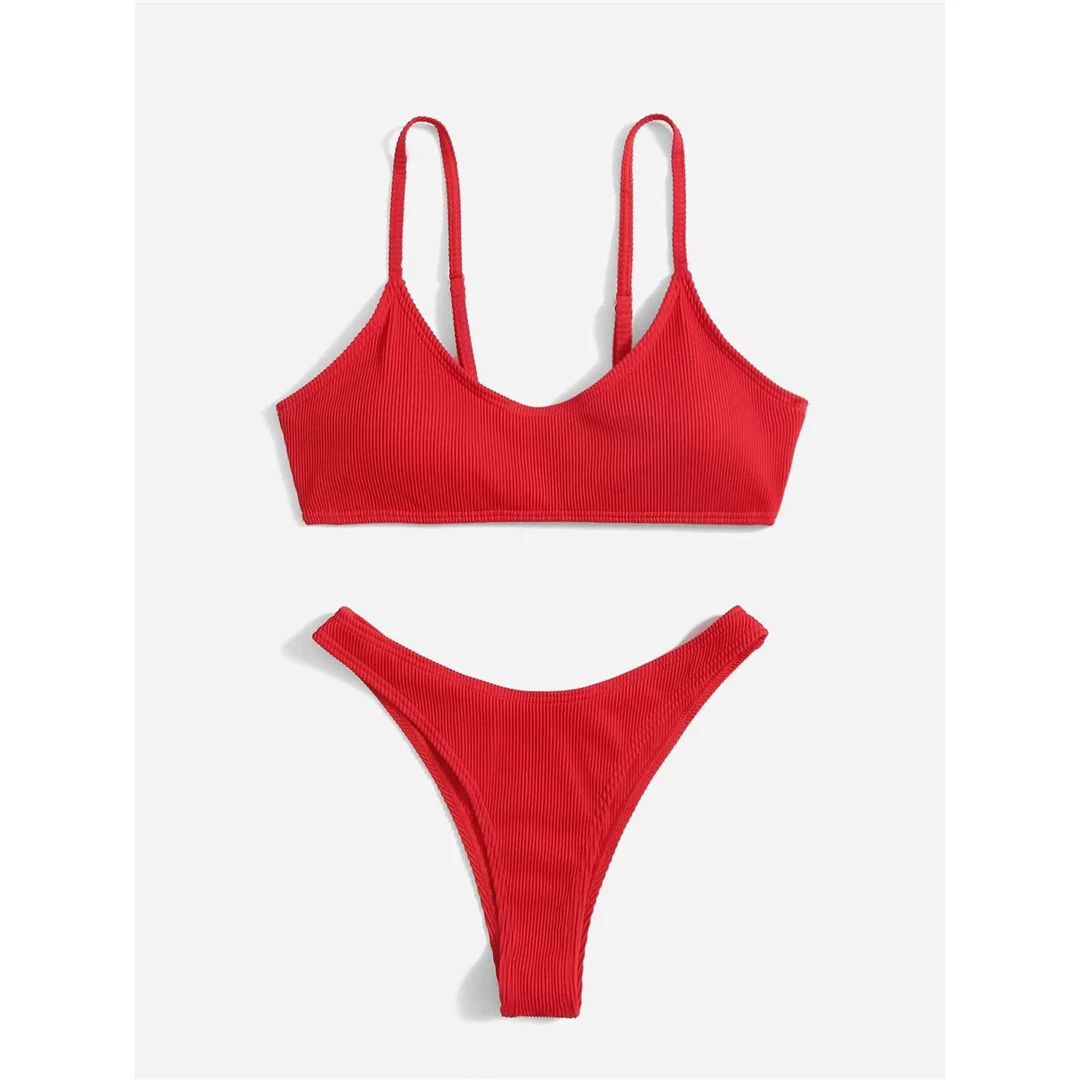 Gerippter Bikini mit hohem Beinausschnitt, Damen-Badeanzug, zweiteiliges Bikini-Set, brasilianischer Schnitt, gepolstert, Badebekleidung, Badeanzug, Modell V7126. – Detail 3