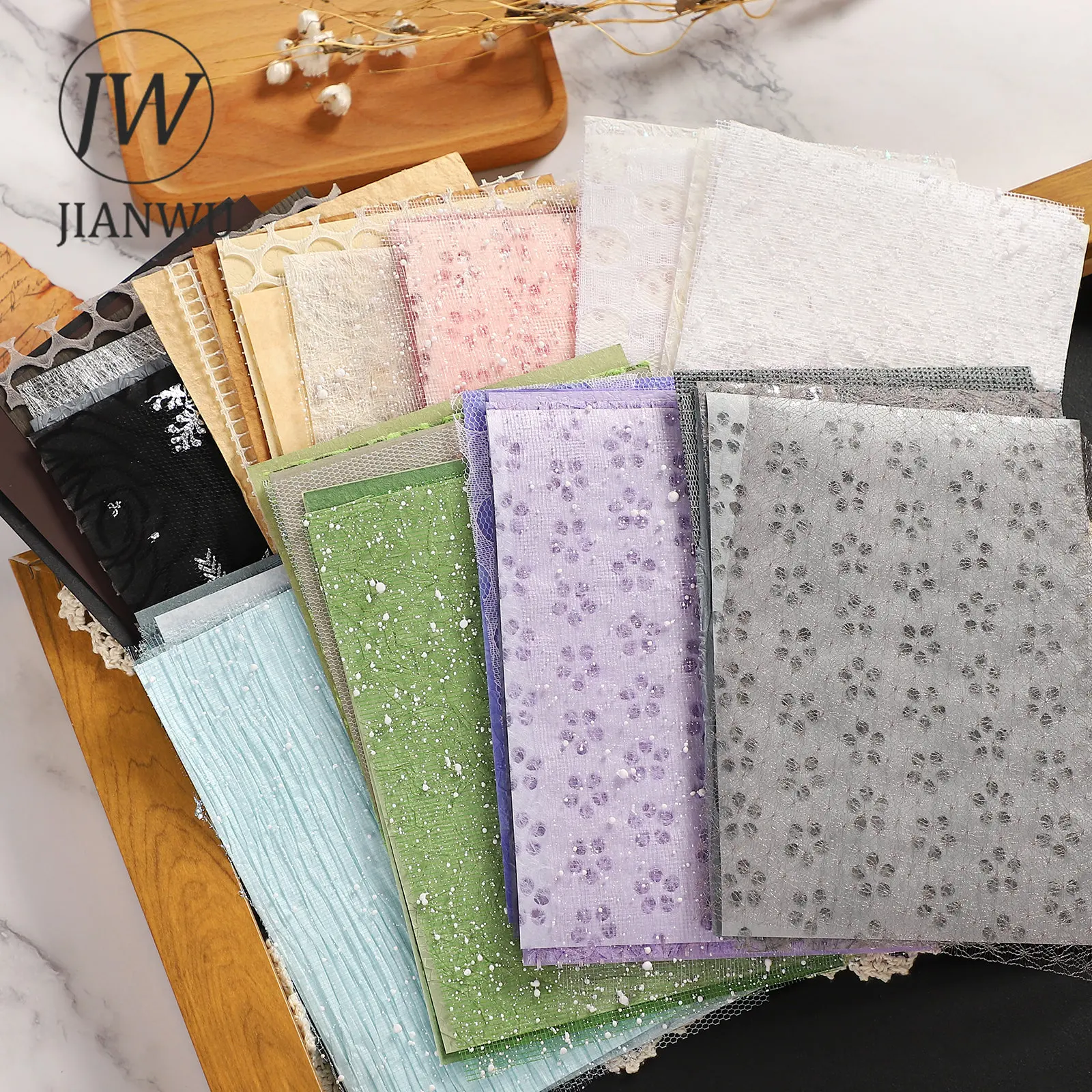 

JIANWU 10 Sheets A5 Gauze Mesh Hollow Mixed Special Material Paper Journal Memo Pad DIY Scrapbooking Decoration Paper Stationery