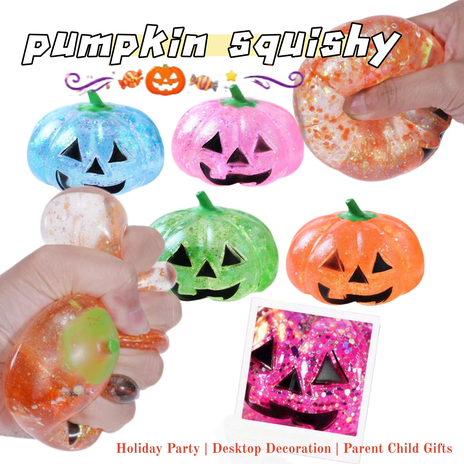 Squishy Maltose Halloween Pumpkin Stress Ball Fidget Sensory Toy for ADHD Autism Slow Rebound Squeeze Toy Adults Halloween Gift