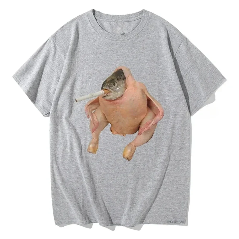Women Clothing Harajuku Tee Graphic Tee Fish Face Chicken Smoking A Cigarette Meme Top Funny Tee Aesthetic Minimalist Tee