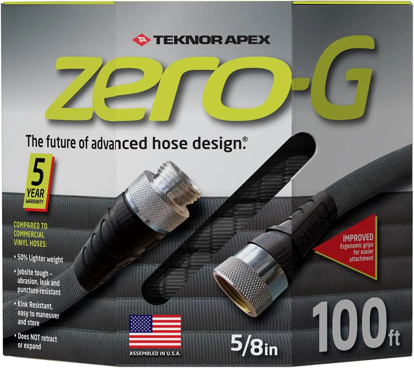 

5/8" x 100' Lightweight Garden Hose, Gray - Flexible, Kink-Resistant & Durable for Easy Watering