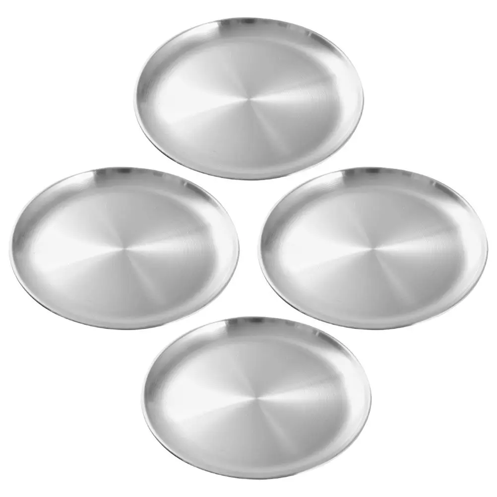 

4Pcs Stainless Steel Round Serving Plates Heavy Duty Bbq Grilling Platters Outdoor Picnic Camping Dinner Tray Food Serving Dish