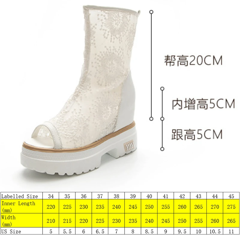 Fujin 10cm Air Mesh Knee High Boots Thick Heels Motorcycle Platform Wedge Breathable Peep Toe ZIP Summer Hollow Women Boot Shoes