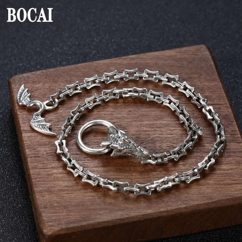 BOCAI New 5MM S925 Silver Jewelry Personalized Faucet Rectangular Clavicle Chain Personalized Fashion Men And Women Necklace