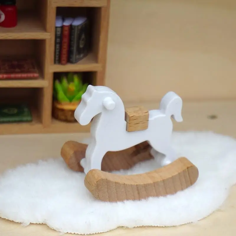 Mini Wooden Horse Toy Model Simple Small Rocking Horse Doll Decor Accessories Dollhouse Ornaments Home Decor