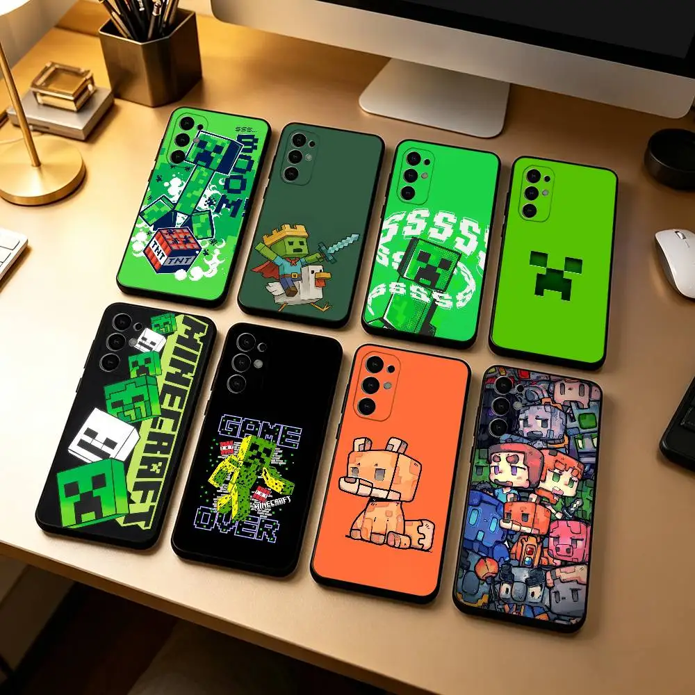 Capa de Telefone Game M-Minecrafts para Samsung S25, S24, S21, S22, S23, S30, Ultra, S20, Plus, Fe, Capa de Silicone Macia Preta