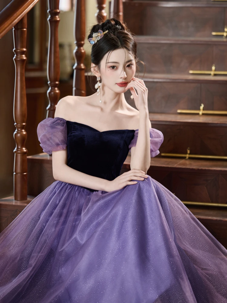 

Purple Evening Gown Women's 2025 New Host Small Luxury Art Exam Adult Birthday Dr Skirt High-End Sense Faion Sle