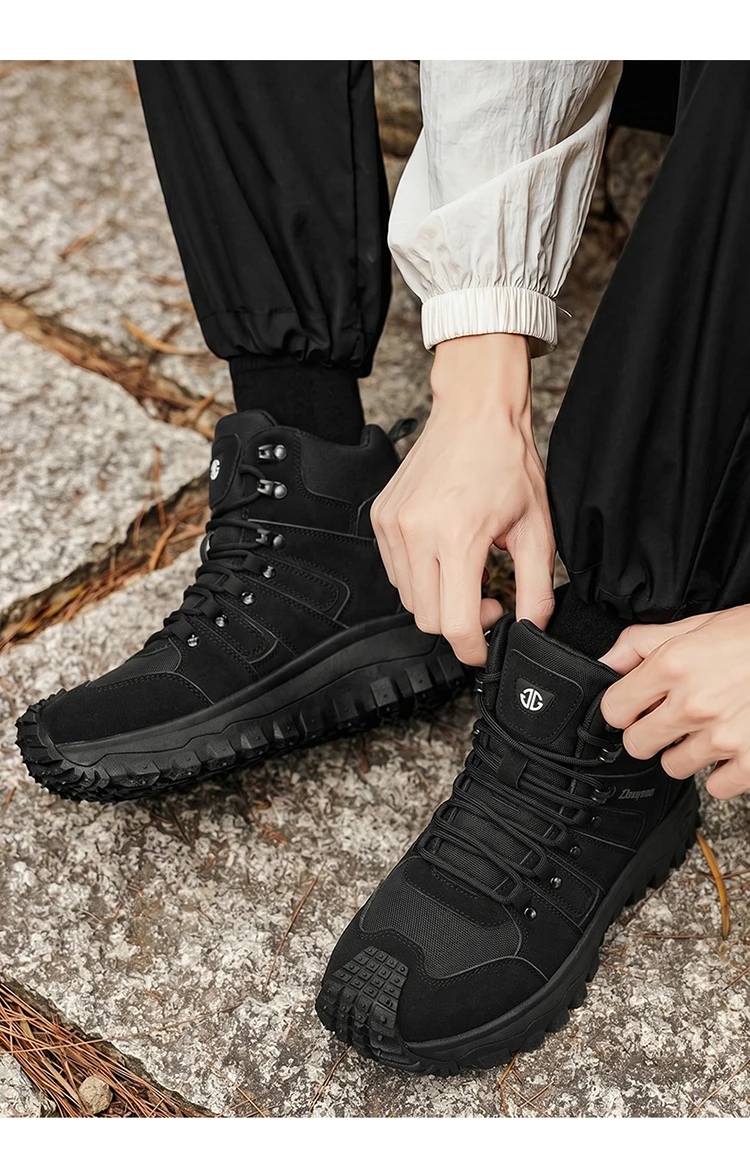 Herren-High-Top-Wanderstiefel in großen Größen, modisch, mit komfortablem Futter, flexibler und dicker Sohle, hervorragendem Grip, geeignet für Outdoor-Wanderungen, Trekking, Camping und andere Aktivitäten. – Detail 15