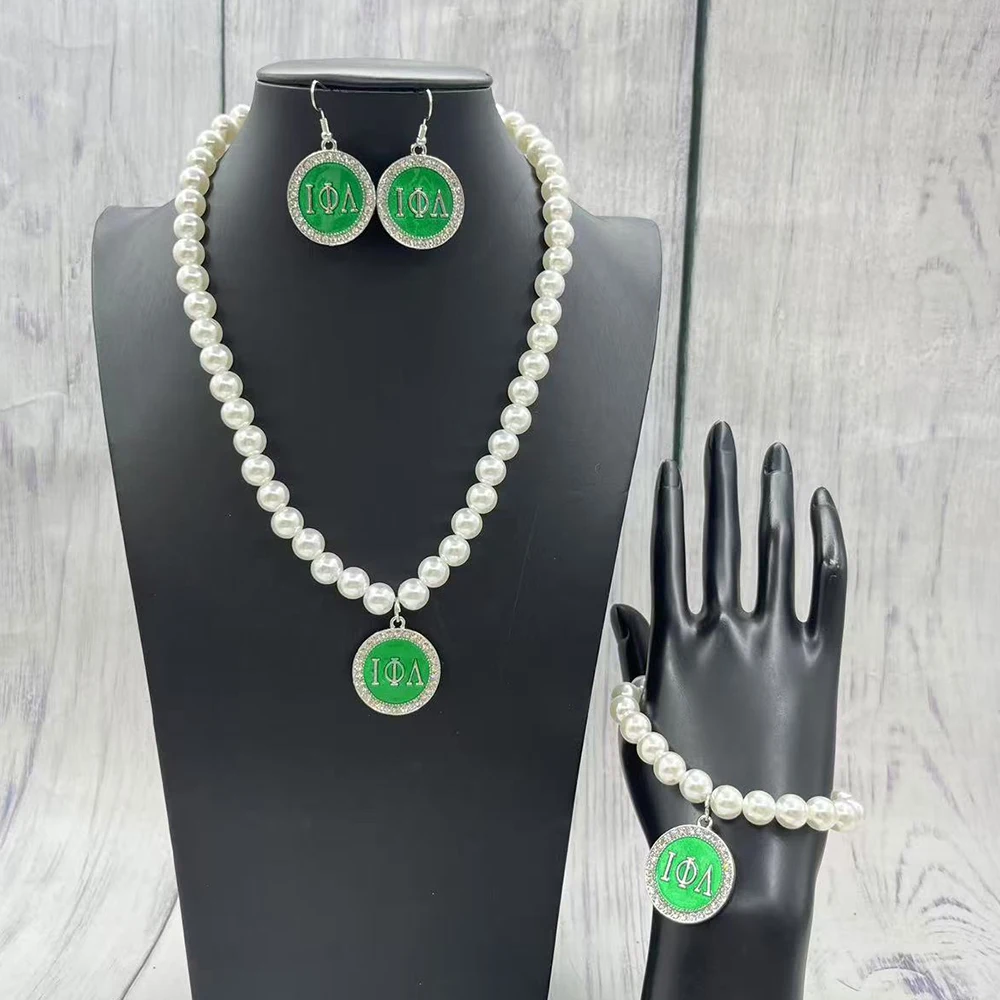 Iota Phi Lambda Жемчужное ожерелье Браслет Серьги Набор