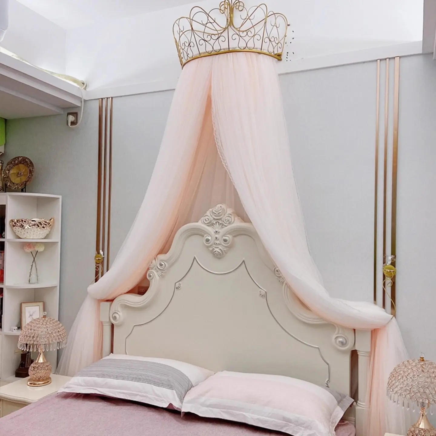 Bed mantle princess wind mosquito net household lace bed head curtain gauze net simple and elegant European wedding decoration b