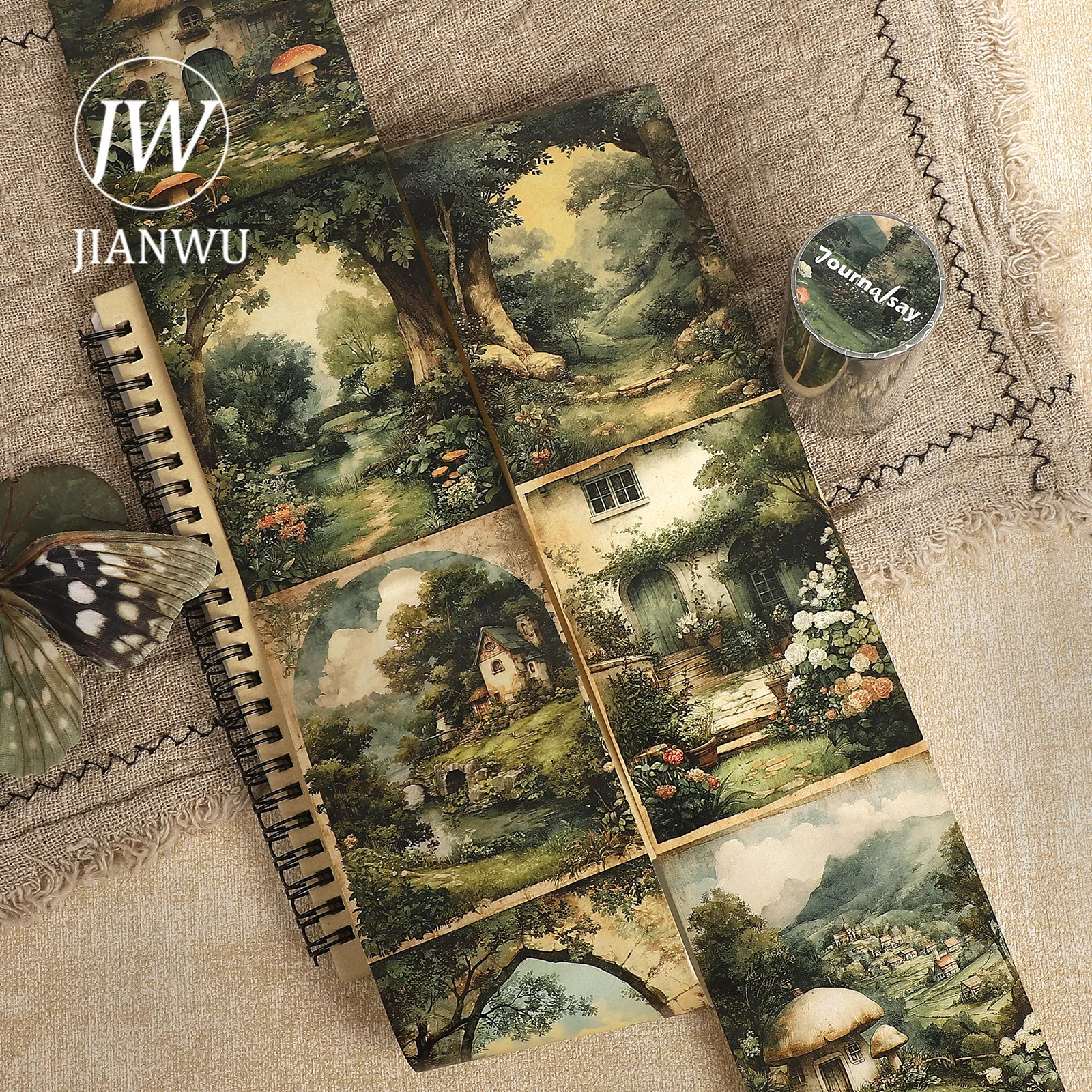 JIANWU 80mm*209cm Vintage Fairy Tale Forest Castle Landscape Material Collage Scrapbooking Washi Tape Journal Stationery