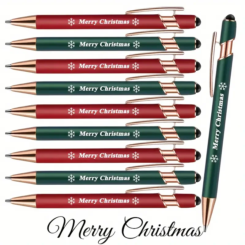 Bolígrafo de metal de lujo, 10/24/36/48/50 Uds., con texto "Feliz Navidad", diseño de copo de nieve, bolígrafo de escritura retráctil